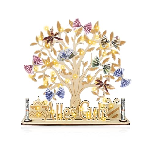 VGE Conjunto de presente de árvore dos desejos – embalagem personalizada para casamentos, aniversários, graduação, consagração juvenil com luz LED, inclui cartão de felicitações, laço e decoração