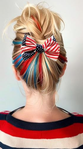 3 Piezas Pinzas para el Cabello con Lazo Patriótico de 4 de Julio en Rojo, Blanco y Azul con Estrellas y Rayas - Clips de Cabello con Bandera Americana para Mujer miniatura 4