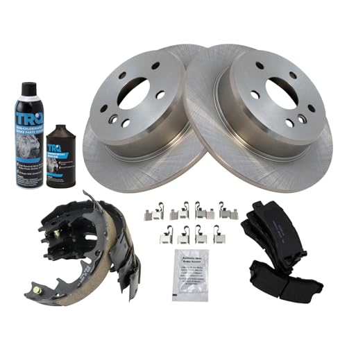 Image of TRQ Rear Brake Pad & Rotor Kit, with Chemical Kit Parking Brake Shoe Set Ceramic Compatible with 1999-2003 Lexus RX300