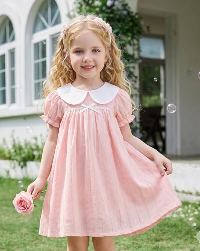 Image of Kucnuzki Baby Girl Clothes Cute Spring Summer Sun Dresses Toddler Casual Puff Sleeve Floral Dress Girls Summer Outfits