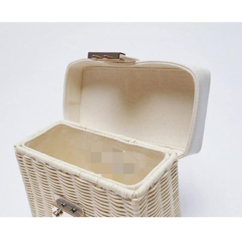 Capazo Playa Mujer,Cesta Playa Bolso de la paja de la vendimia de la vendimia de la vendimia de la vendimia blanca de la vendimia de la vendimia Casual portátil para las mujeres Canasta Bolsa de ratán