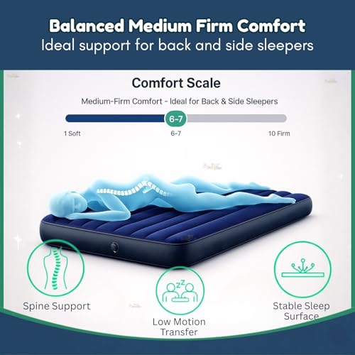 Image of Toy Imagine (80 x 60 x 10 Inch, Blue Queen Size Inflatable Air Mattress with Pump & 2 Air Pillows | Portable Foldable Air Bed for Home, Guests, Camping & Travel | Durable PVC Blow Up Mattress