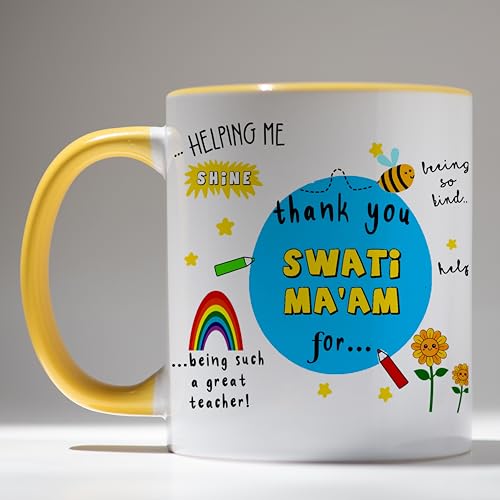 Image of DAYS Thank You Teacher Personalized Mug Custom Teacher's Name Teacher on Birthday Helping Me to Grow Teachers Gift for Teacher Coach Mentor Guide Ceramic Mug 11oz (Yellow Mug)
