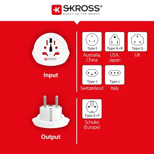 SKROSS | 1.500211-E | World to Europe | World Travel Adapter für Europa - Stromschlagschutz - Spannung und Leistung: 100V - 1600W / 250V - 4000W