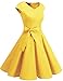 DRESSTELLS Vintage Dress for Women, 1950s Retro Cocktail Prom Short Dress, 50s 60s Pinup Wedding Tea Party Rockabilly Swing Dress Summer 2024 Yelllow XL