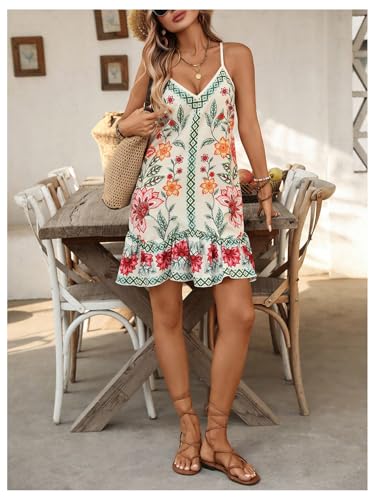 Image of RoseSeek Women's Boho Floral Beach Dress Summer Cover Up Mini Sundress