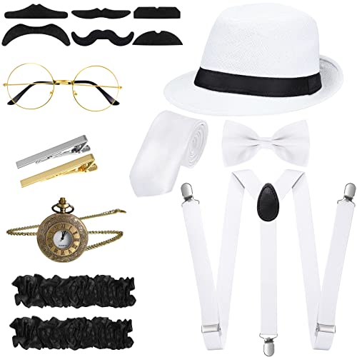 Seaside Clyde Costumes - SATINIOR 1920s Men Costume Accessories Set Roaring Retro Gangster Costume, Hat, Bow