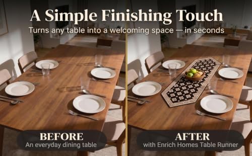 Image of Dining Table Runner for 4 Seater | Premium Viscose Rayon & Cotton Fabric | Washable Heat Resistant Decorative Table Cover for Dining Table | Modern Home Decor | 36 x 14 Inch | Coffee
