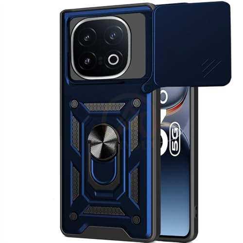 Image of Armor Bumper Back Cover Case for IQOO 13 5G Rotating Camera Cover, Ring Holder & Kickstand | Heavy Duty & 360 Degree Protection IQOO 13 5G Back Cover (Blue)