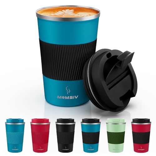 Image of MOMSIV 12oz Travel Mug, Insulated Coffee Cup with Leakproof Lid, Vacuum Stainless Steel Double Walled Reusable Tumbler for Hot and Cold Water Coffee and Tea In Travel and Car