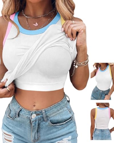 Image of CHICME Womens Sleeveless Ribbed Built in Bra Tank Tops