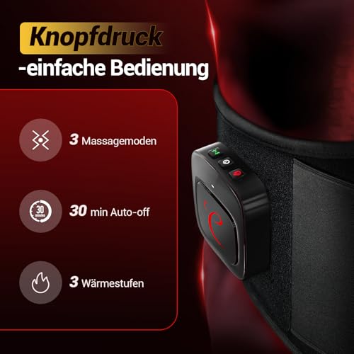 Comfytemp Infrarot Wärmegürtel Rücken Massagegerät mit 36Wh Akku,10 Wärmestufen 5 Vibrationmoden Kontrolle per Knopfdruck und App, 27X155cm Groß Kabellos Heizgürtel Abschaltautomatik Rückenwärmer XXL
