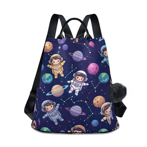 Sac à dos antivol avec pompon et motif astronautes pour ordinateur