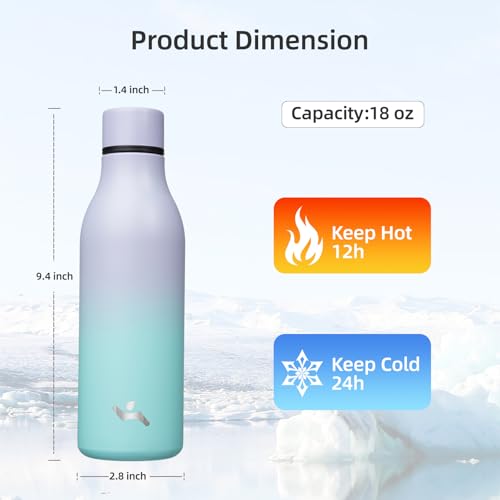 Image of Konokyo Insulated Water Bottle with Strap,18 oz Double Wall Stainless Steel Vacuum Bottles Metal Water Flask,Lavender Green