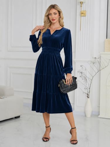 Image of Jayscreate Women's 2025 A-line Suede Dress Pocket Mini V Neck Elegant Long Sleeve Spring Fall Winter Short Dress