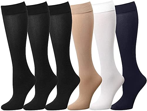 Image of Falari 6-Pack Women Trouser Socks with Comfort Band Stretchy Spandex Opaque Knee High