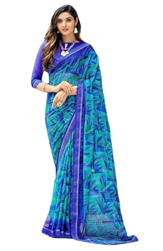 Women's Chiffon Geometric Self Design Printed Saree,sari With Uns...