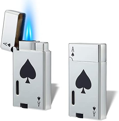 Yeuligo 2 Pack Double Flame Torch Lighter Butane Refillable,Classic Pocket Ace Lighters with Visible Window,Adjustable Jet Torch Lighter,Butane Lighter for Men and Women,Without Butane(Ace Silver)