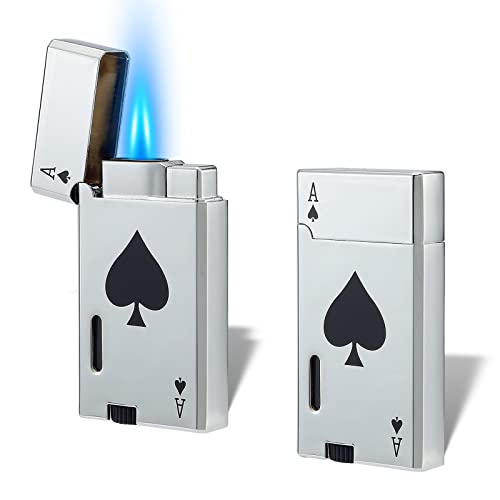 Yeuligo 2 Pack Double Flame Torch Lighter Butane Refillable,Classic Pocket Ace Lighters With Visible Window,Adjustable Jet Torch Lighter,Butane Lighter For Men And Women,Without Butane(Ace Silver) #TOP3