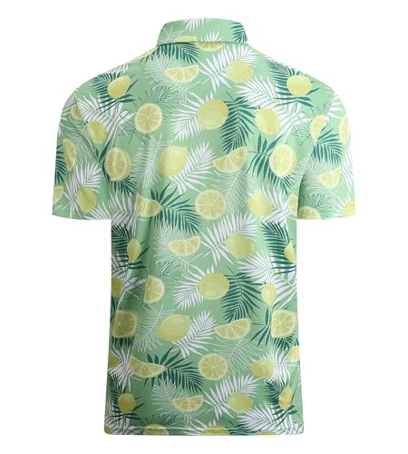 Alex Vando Mens Hawaiian Golf Shirt Moisture Wicking Digital Print Golf Shirts for Men