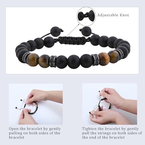 Tigers Eye Bracelet Black Matte Stone Bracelet Friendship Bracelet Beaded Bracelets for Men Bracelet Black Bracelet Valentines Gifts for Him - Image 6