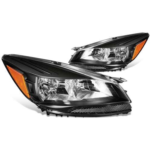 DNA MOTORING Headlight Assembly Compatible With 2013-2016 Ford Escape Driver & Passenger Side Black/Amber HL-OH-FESC13-BK-AM