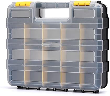 CASOMAN Double Side Tool Organizer with Impact Resistant Polymer and Customizable Removable Plastic Dividers, Hardware Box Storage, Excellent for Screws,Nuts,Small Parts, 34-Compartment, Black/Yellow