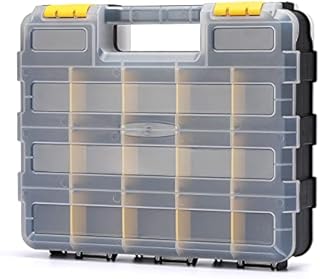 CASOMAN Double Side Tool Organizer with Impact Resistant Polymer and Customizable Removable Plastic Dividers, Hardware Box Storage, Excellent for Screws,Nuts,Small Parts, 34-Compartment, Black/Yellow
