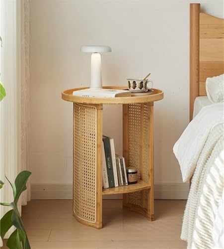 Round Resin Rattan Coffee Table 2-Tier Open Storage Sofa Side