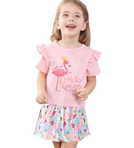 Image of Akyzic Little Girl Skirt Outfit Two Piece Spring Summer Outfit Butterfly Dress Cat Print Skirt Toddler Girl Outfit Set