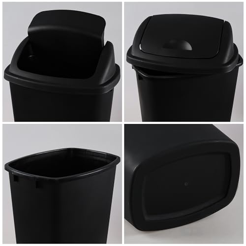 Caneca de basura plástica 13 galones con tapa oscilante, pack 4, negra miniatura 3