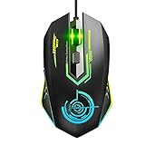 uhuru Gaming Maus, PC Maus mit Kabel mit 6 Programmierbaren Tasten, 4800 DPI, 7 LED Leuchten, Ergonomisches Design, Gaming-Software für PC/Mac