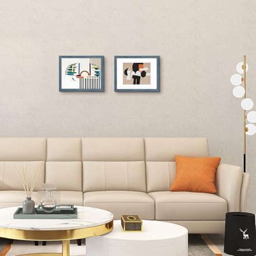 Image of Frametory, 11x14 Picture Frame with Mat for 8x10 Photo - High Definition Glass Wide Molding - Preinstalled Wall Mounting Hardware (Blue, 4 Pack)