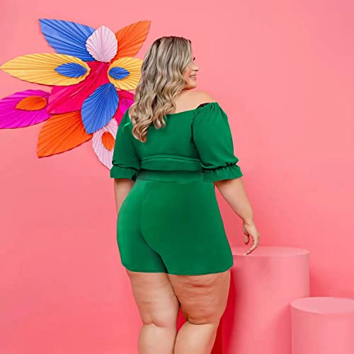 Image of Women Plus Size Skirt Two Piece Outfit Short Sleeve Off The Shoulder Crop Top shorts Dress Suit Set