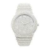 CHARLES RAYMOND Orologio rotondo di lusso ghiacciato o Bling-ed Out Baguette Cut orologio rettangolare con cristallo diamante orologio pavimenta design, ST10626 Argento, Lusso