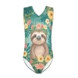 Watdotory Sloth Floral Gymnastics Leotard for Toddler Girls One Pieces Dance Leotard for Ballet for Kids Teen 11-12T Cute Outfit Sleeveless Clothes Playwear Swimsuit Swimwear for Green 3-14Y