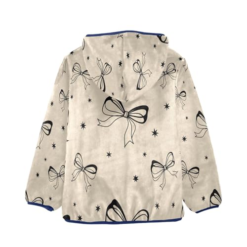 Bow Tie Stars Pattern Toddler Fleece Jacket Girl Boys Hooded Fleece Jacket Coat Warm Outwear Zip-up 3-10T2