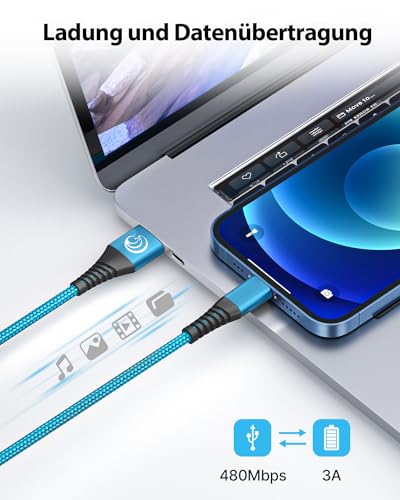 Aioneus iPhone Ladekabel, Lightning Kabel [2Pack 2M] Ladekabel iPhone Schnellladekabel MFi Zertifiziert USB auf Lightning Kabel für iPhone 14 Plus 13 Pro Max 12 Mini 11 Pro XS XR X 8 7 6 6s Plus 5 SE 5