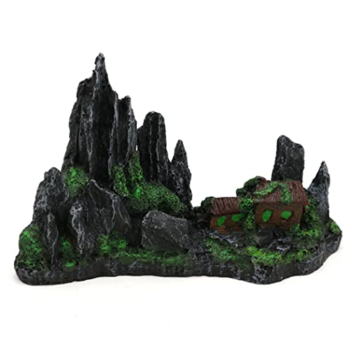 REIRQIE Aquarium Mountain View Stone Resin Fish Tank Decoration Betta Hideout Caves Rockery Landscape Rock Hiding Cave Decor for Small