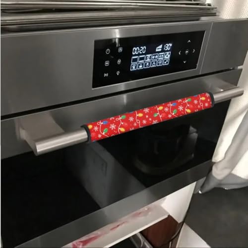 Image of 6 Pcs Refrigerator Microwave Door Handle Covers Electrical Appliances Handle Protector Keep Clean and Protected from Oil Stains, Fingerprints, Liquids, Christmas String Light Red