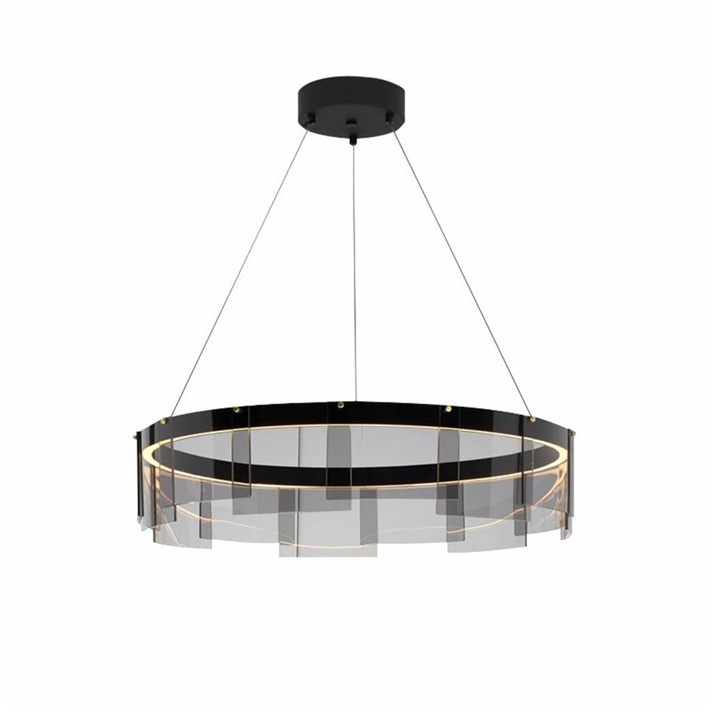 LED Chandeliers Living Room Gray Glass Led Pendnat Lights Black Metal Led Dimmable Hanging Lamp Round Suspend Lighting