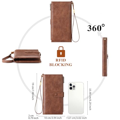 Leather Wallets for Women Long RFID Blocking Wallets Large Capacity Credit Card Holder with Detachable Wide Strap(Light Green)2