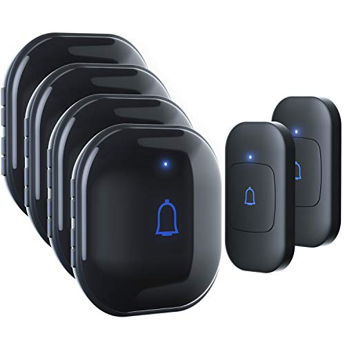 Wireless Doorbell Kit, Amicoson Waterproof Door Bell Chime Alarm for Home at Over 1000 Feet Range Operating with 56 Melodies, LED Flash, 7 Levels Adjustable Volume, 2 Push Buttons & 4 Receivers, Black