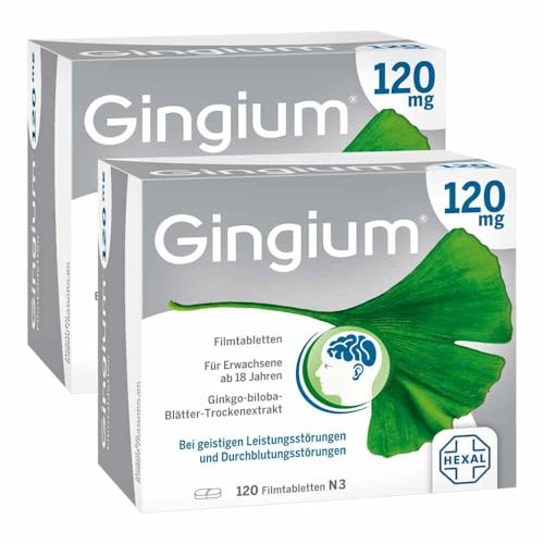 Gingium 120 mg | 2x120Stk | Frühzeitig handeln bei Vergesslichkeit* | Mit Pflanzenkraft | Bei Tinnitus** | Verbessert Gedächtnis und Konzentration*