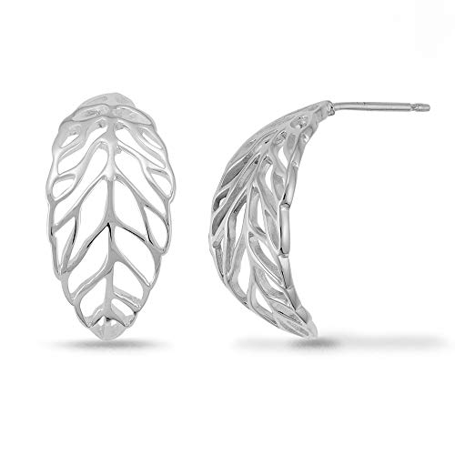 Boma Jewelry Sterling Silver Open Cut Out Tree Leaf Nature Post Hoop Earrings