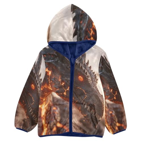 Fiery Dragon with Glowing Scales Toddler Fleece Jacket Girl Boys Hooded Fleece Jacket Coat Warm Outwear Zip-up 3-10T