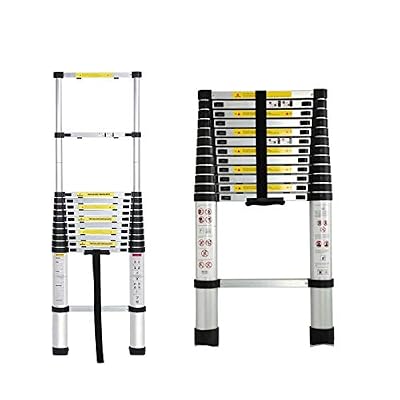 12.5ft Telescoping Ladder Aluminum Telescopic Extension Multi Purpose Ladders EN131 Certified - Extendable Safety Locking Mechanism Non-Slip - 330 lb Max Capacity