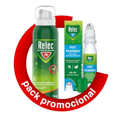 Pack Ahorro Relec Fuerte Familiar Aerosol antimosquitos + Relec Roll On Post-Picaduras de Insectos y Plantas