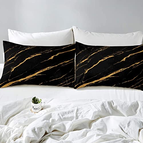 Marble Duvet Cover Black Golden Marble Bedding Set Modern Bedding & Linen For Kids Teens Women Men Abstract Art & Linen King Size - Image 3