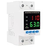HCOVTXR Aadjustable Circuit Breaker 110V 63A Smart Circuit Breaker Over and Under Voltage Protector Adjustable Voltage Regulator with LED Display for Home RV Solar Systems(Dual Display, 63A)